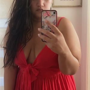 Boohoo red front knot maxi dress size US 18